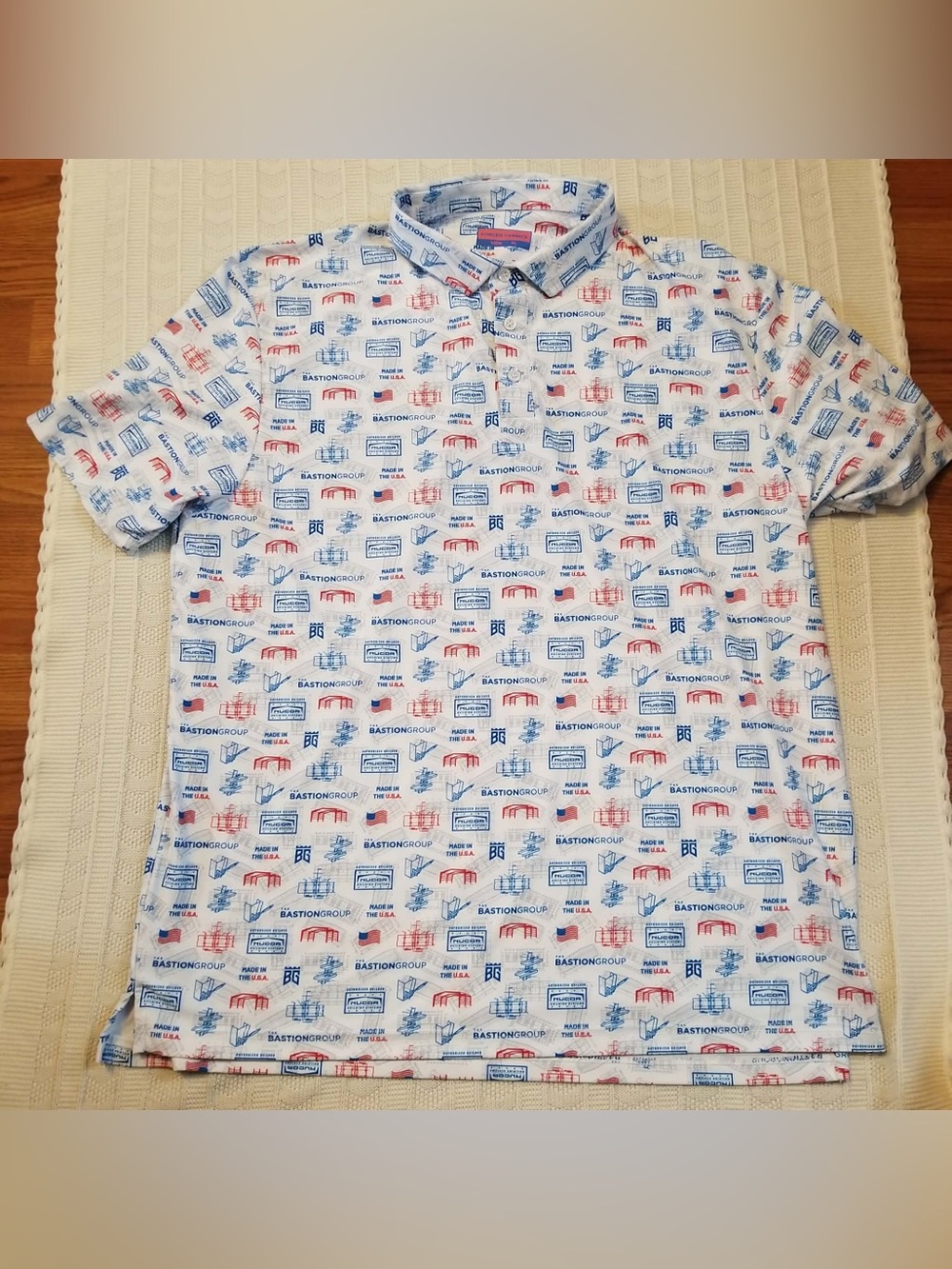 Forged Fabrics White Polo with Blue & Red Graphic Print